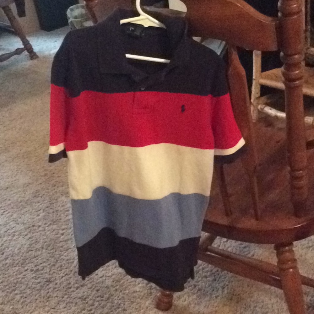 Black, white, red, and blue polo